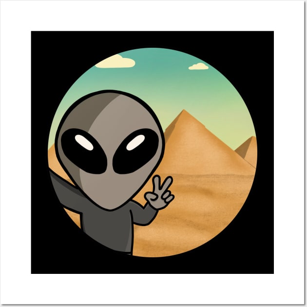 Gray Space Alien Pyramid Selfie - Version 2 Wall Art by SpaceAlienTees